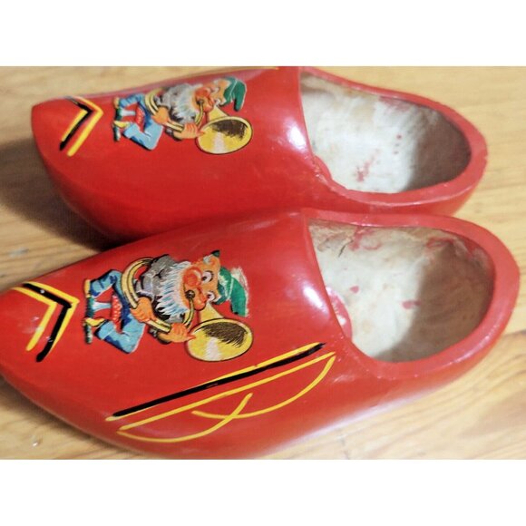 Vintage Wooden Shoe Clogs Hand Carved & Painted in Holland 7" x 3" - Picture 11 of 13